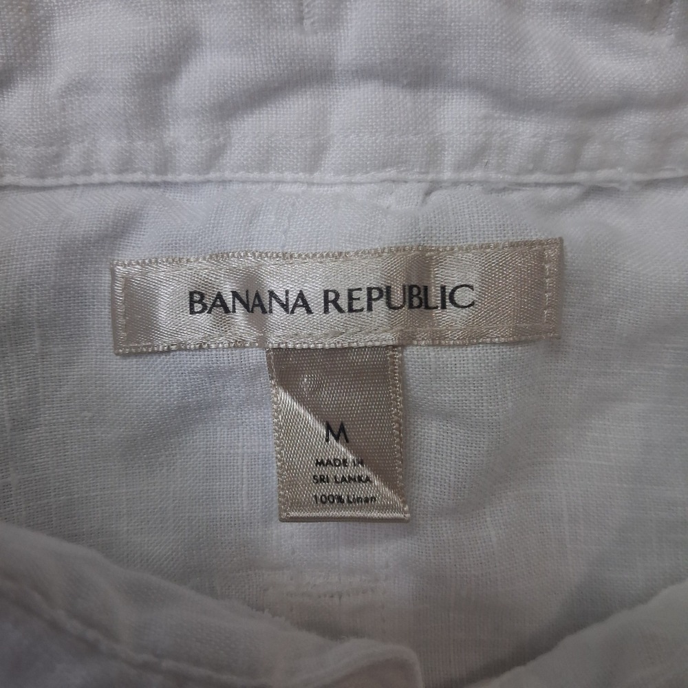 Banana Republic White 100% Linen Button Down Shirt Cropped Boxy Womens Medium - Picture 7 of 9